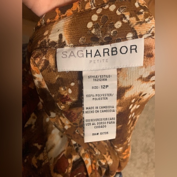 SagHarbor Blouse Size 12P Color Brown and Beige - Picture 4 of 4